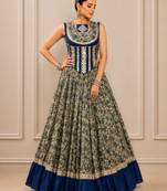 Navy Blue Navratri Chanderi Lehenga with Real Mirror Work