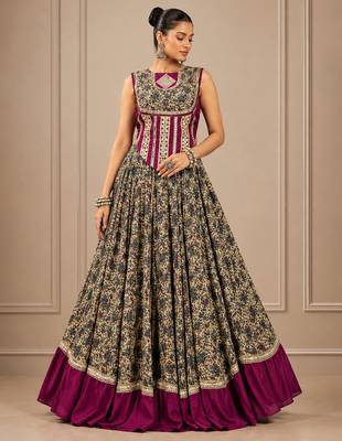 Wine Navratri Chanderi Lehenga with Real Mirror Work 1