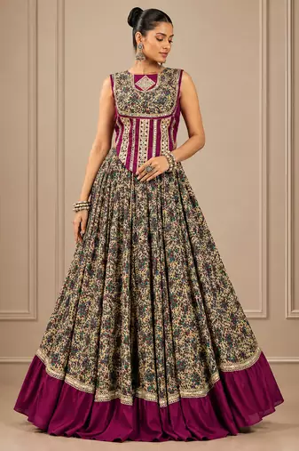 Wine Navratri Chanderi Lehenga with Real Mirror Work