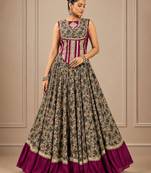 Wine Navratri Chanderi Lehenga with Real Mirror Work