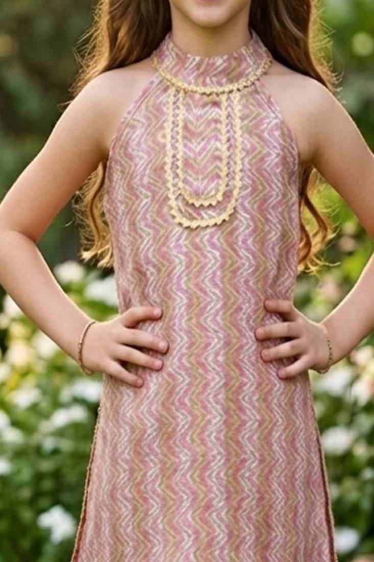 Pink and multi printed cotton festive wear kurta set
