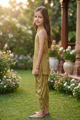 Golden and multi printed cotton festive wear kurta set 3