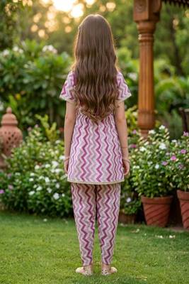 Magenta and white printed cotton festive wear kurta set 4