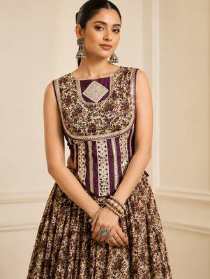 Purple Navratri Festive Chanderi Lehenga with Real Mirror Work 2