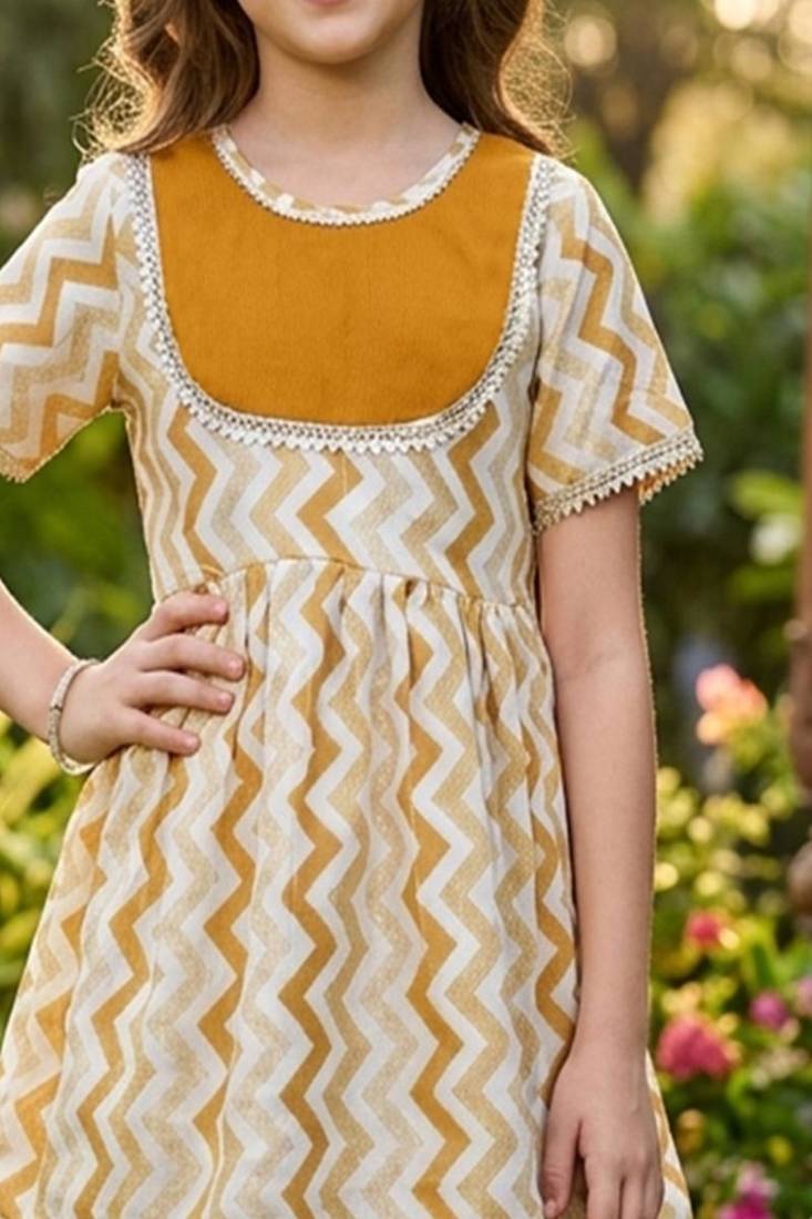 Brown and white printed cotton festive wear kurta set
