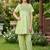 Green and white printed cotton festive wear kurta set