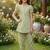 Green and white printed cotton festive wear kurta set