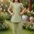 Green and white printed cotton festive wear kurta set