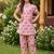 Pink and white printed cotton festive wear kurta set