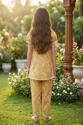 Brown and white printed cotton festive wear kurta set 4