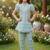 Blue and white printed cotton festive wear kurta set