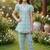 Blue and white printed cotton festive wear kurta set