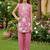 Pink and white printed cotton festive wear kurta set