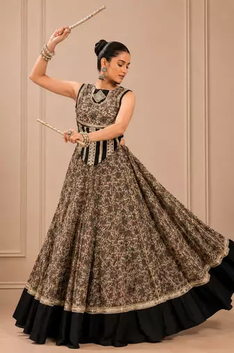 Black Navratri Chanderi Lehenga with Real Mirror Work