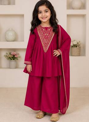 Ranipink japan satin embroidery with sequence work kids kurta set 1