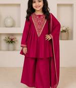 Ranipink japan satin embroidery with sequence work kids kurta set