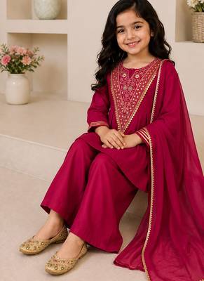 Ranipink japan satin embroidery with sequence work kids kurta set 2