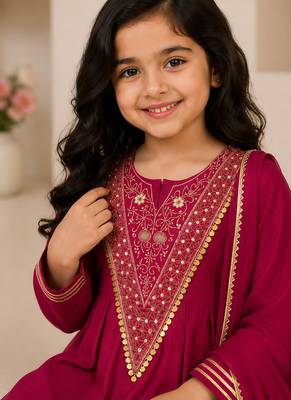 Ranipink japan satin embroidery with sequence work kids kurta set 3