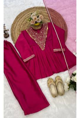 Ranipink japan satin embroidery with sequence work kids kurta set 4