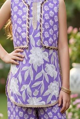 Purple and white printed cotton festive wear kurta set 5