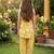 Yellow and white printed cotton festive wear kurta set