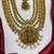 South Indian Temple Jewelry Long Haram Set, Lakshmi Pendant, Jhumka Earrings, Antique Gold Finish