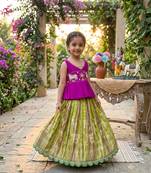Soft dola silk with tissue strips with embroidery lace kids lehenga choli