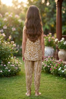 Brown and white printed cotton festive wear kurta set 4