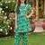White and green printed cotton festive wear kurta set