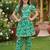 White and green printed cotton festive wear kurta set