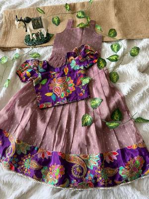 Kids mauve salsa fabric gown with viscose crepe koti featuring hand-placed position embroidery work 1