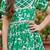 White and green printed cotton festive wear kurta set