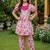 White and pink printed cotton festive wear kurta set