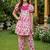 White and pink printed cotton festive wear kurta set