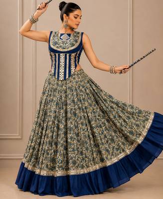 Navy Blue Navratri Chanderi Lehenga with Real Mirror Work 2