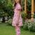 White and pink printed cotton festive wear kurta set