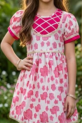 White and pink printed cotton festive wear kurta set 5