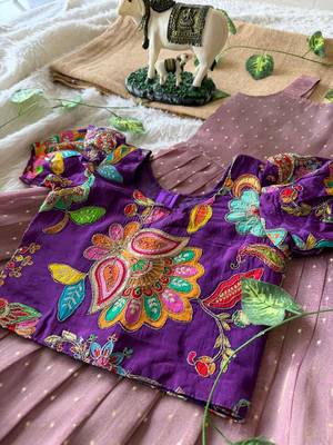 Kids mauve salsa fabric gown with viscose crepe koti featuring hand-placed position embroidery work 4