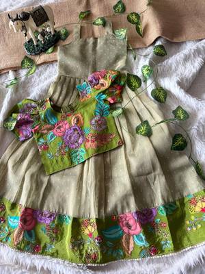 Kids pista salsa fabric gown with viscose crepe koti featuring hand-placed position embroidery work 1