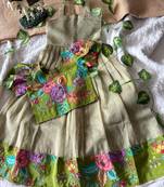 Kids pista salsa fabric gown with viscose crepe koti featuring hand-placed position embroidery work