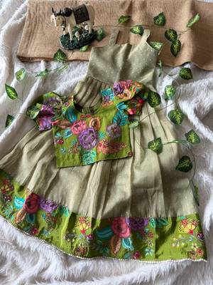 Kids pista salsa fabric gown with viscose crepe koti featuring hand-placed position embroidery work 2
