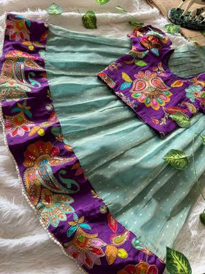 Kids skyblue salsa fabric gown with viscose crepe koti featuring hand-placed position embroidery work 2