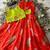 Kids red soft organza zari weaving gown with raw silk maggam embroidery work koti