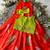 Kids red soft organza zari weaving gown with raw silk maggam embroidery work koti