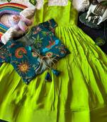 Kids parotgreen soft viscose natural crepe gown with viscose natural crepe position embroidery work koti