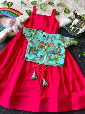 Kids ranipink soft viscose natural crepe gown with viscose natural crepe position embroidery work koti 1