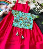 Kids ranipink soft viscose natural crepe gown with viscose natural crepe position embroidery work koti
