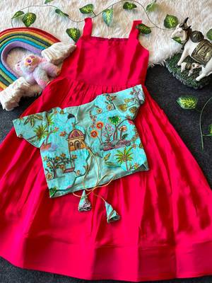 Kids ranipink soft viscose natural crepe gown with viscose natural crepe position embroidery work koti 2