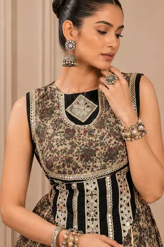 Black Navratri Chanderi Lehenga with Real Mirror Work