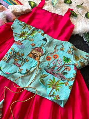 Kids ranipink soft viscose natural crepe gown with viscose natural crepe position embroidery work koti 4